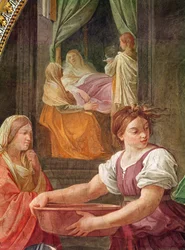 Den hellige jomfru Marias fødsel (detalj av en gruppe kvinner rundt Saint Anne), 1611